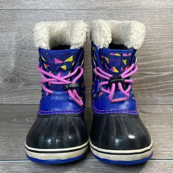 Sorel Yoot Pac Geometric Nylon Warm Waterproof Toddler Girl Sz 12 Fur Lined Boot - Picture 2 of 12